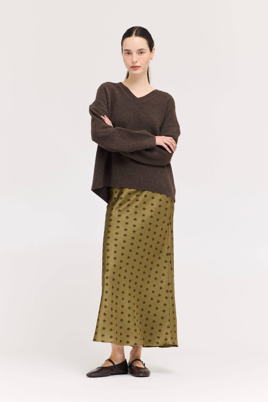 50685PD - FLORAL SATIN SLIP SKIRT: TAPENADE / Contemporary / S send a bouquet- the best flower delivery