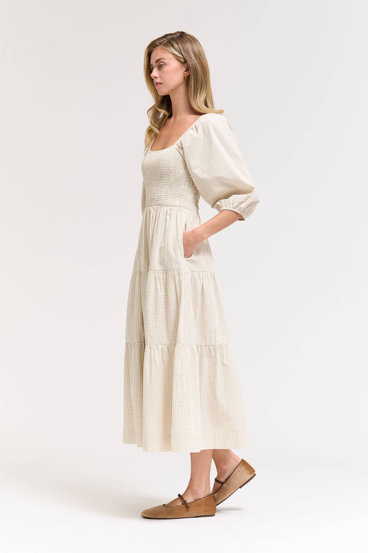 60578EP - SMOCKING TIERED MIDI PLAID DRESS: CHOCOLATE / Contemporary / L send a bouquet- the best flower delivery