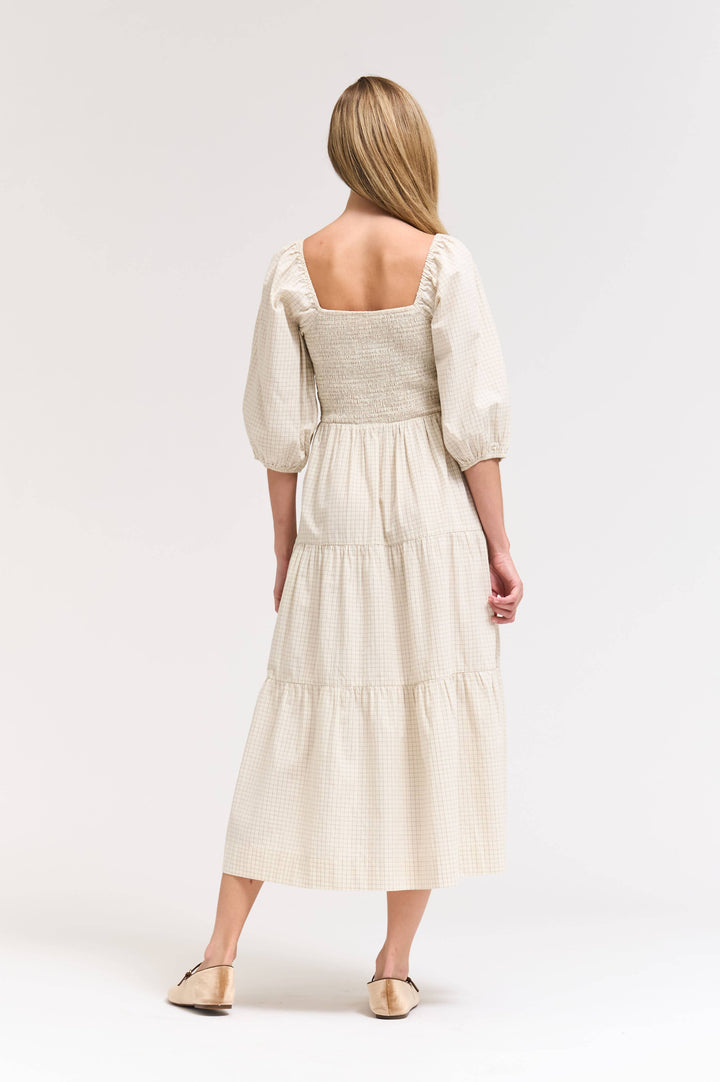 60578EP - SMOCKING TIERED MIDI PLAID DRESS: CHOCOLATE / Contemporary / S send a bouquet- the best flower delivery