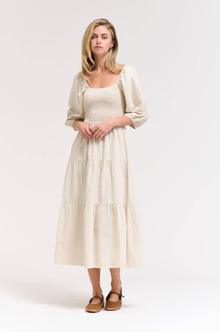 60578EP - SMOCKING TIERED MIDI PLAID DRESS: CHOCOLATE / Contemporary / S send a bouquet- the best flower delivery