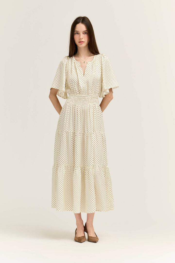 60845AZ - POLKA DOT PRINTED DRESS: IVORY CHOCO / Contemporary / M send a bouquet- the best flower delivery