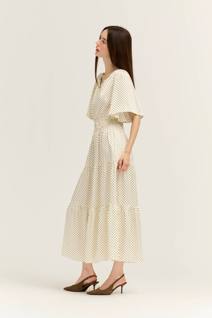 60845AZ - POLKA DOT PRINTED DRESS: IVORY CHOCO / Contemporary / M send a bouquet- the best flower delivery