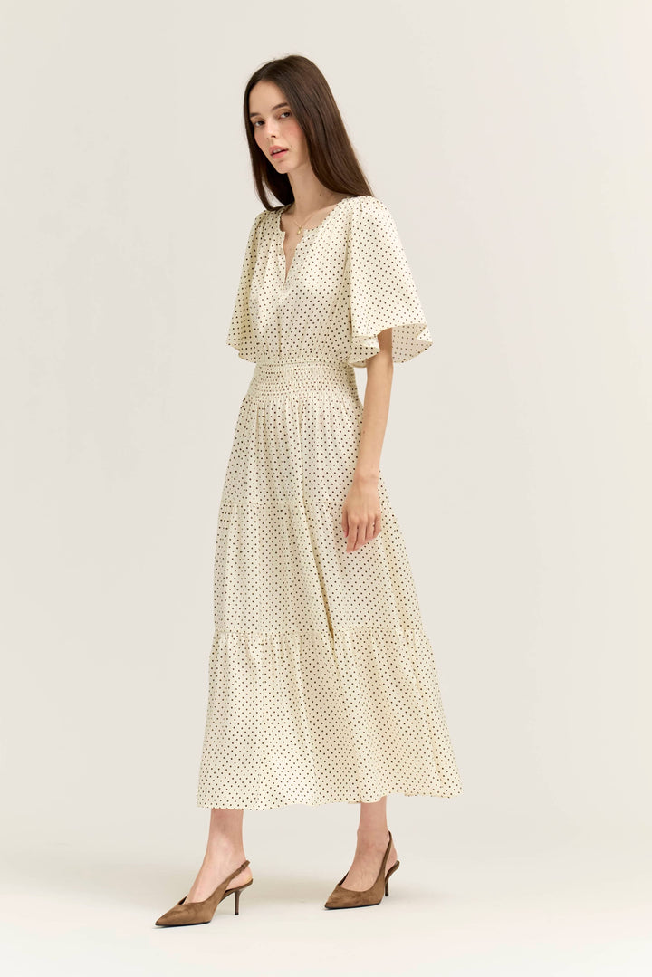 60845AZ - POLKA DOT PRINTED DRESS: IVORY CHOCO / Contemporary / S send a bouquet- the best flower delivery