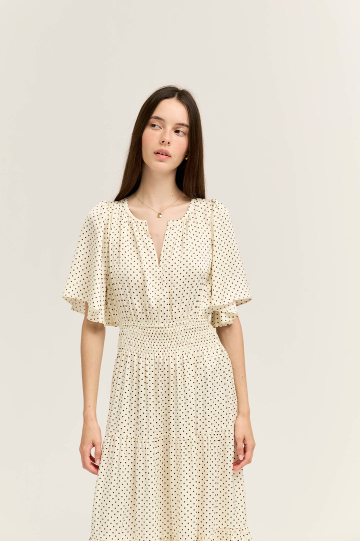 60845AZ - POLKA DOT PRINTED DRESS: IVORY CHOCO / Contemporary / S send a bouquet- the best flower delivery