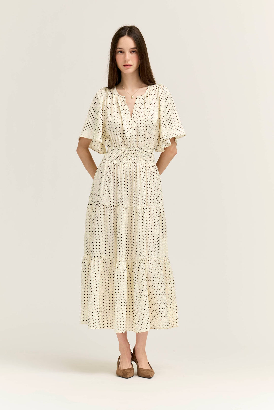 60845AZ - POLKA DOT PRINTED DRESS: IVORY CHOCO / Contemporary / S send a bouquet- the best flower delivery