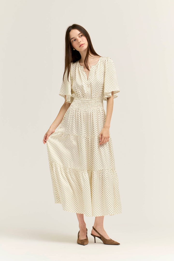 60845AZ - POLKA DOT PRINTED DRESS: IVORY CHOCO / Contemporary / S send a bouquet- the best flower delivery