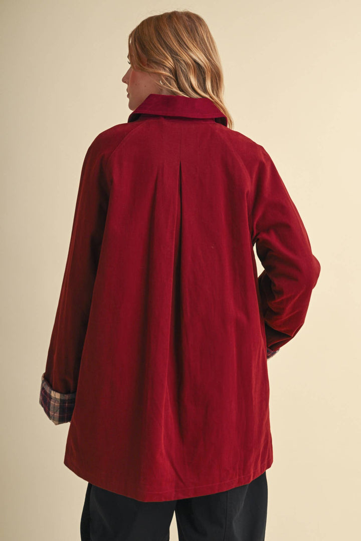 A-LINE BARN JACKET WITH CONTRAST PLAID MJK5253: Burgundy / L send a bouquet- the best flower delivery