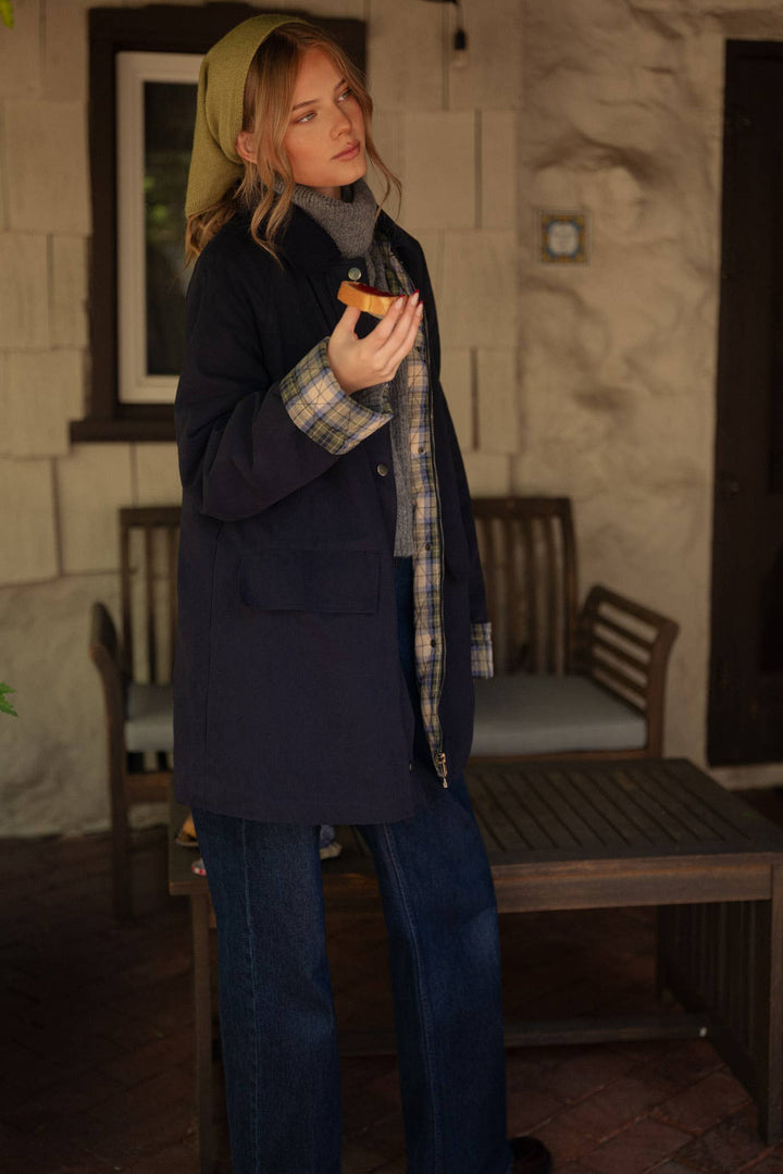A-LINE BARN JACKET WITH CONTRAST PLAID MJK5253: Burgundy / L send a bouquet- the best flower delivery