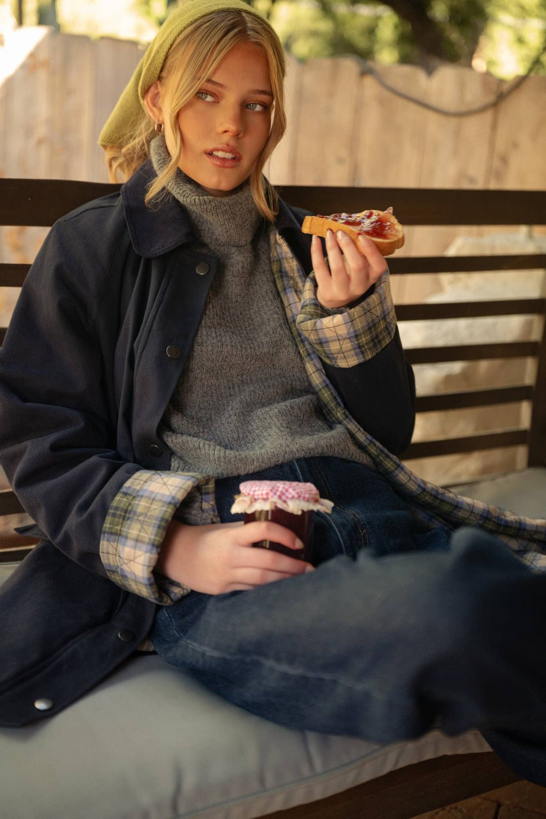A-LINE BARN JACKET WITH CONTRAST PLAID MJK5253: Burgundy / L send a bouquet- the best flower delivery