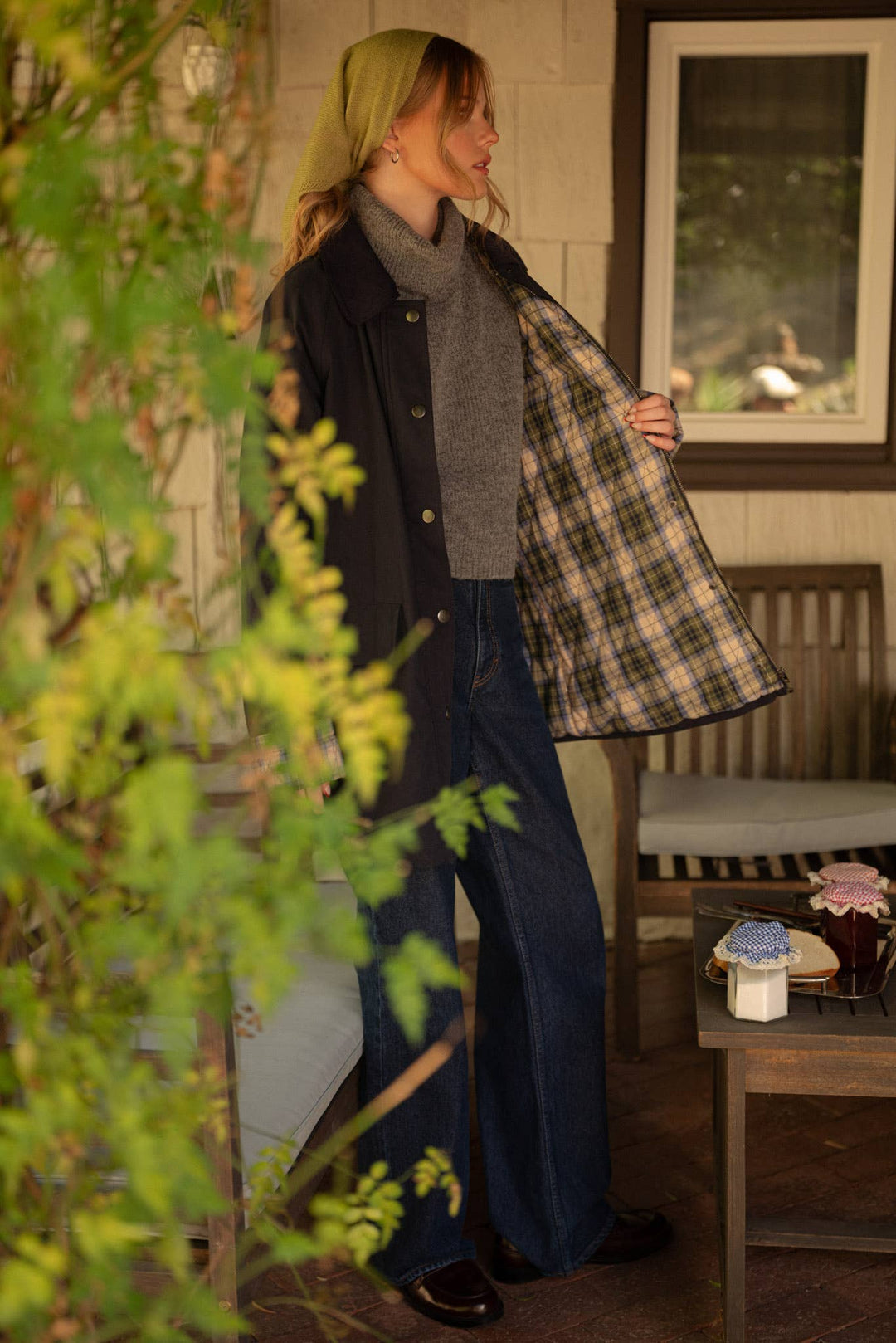 A-LINE BARN JACKET WITH CONTRAST PLAID MJK5253: Burgundy / L send a bouquet- the best flower delivery