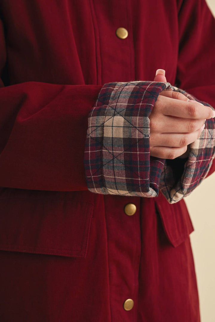 A-LINE BARN JACKET WITH CONTRAST PLAID MJK5253: Burgundy / L send a bouquet- the best flower delivery