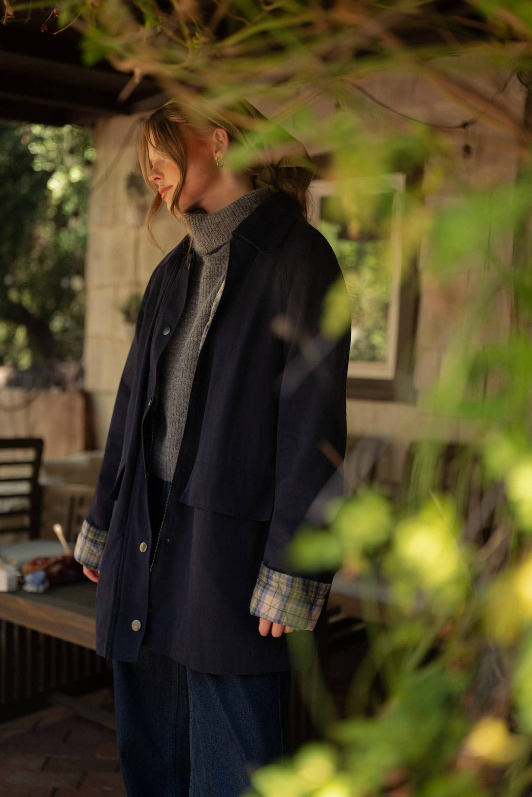 A-LINE BARN JACKET WITH CONTRAST PLAID MJK5253: Burgundy / M send a bouquet- the best flower delivery
