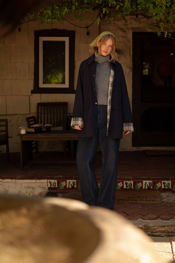 A-LINE BARN JACKET WITH CONTRAST PLAID MJK5253: Burgundy / M send a bouquet- the best flower delivery