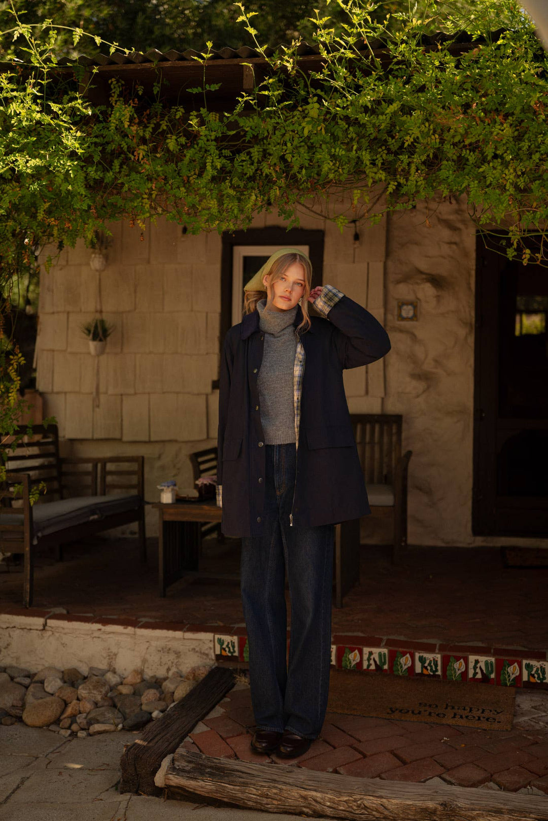 A-LINE BARN JACKET WITH CONTRAST PLAID MJK5253: Burgundy / S send a bouquet- the best flower delivery