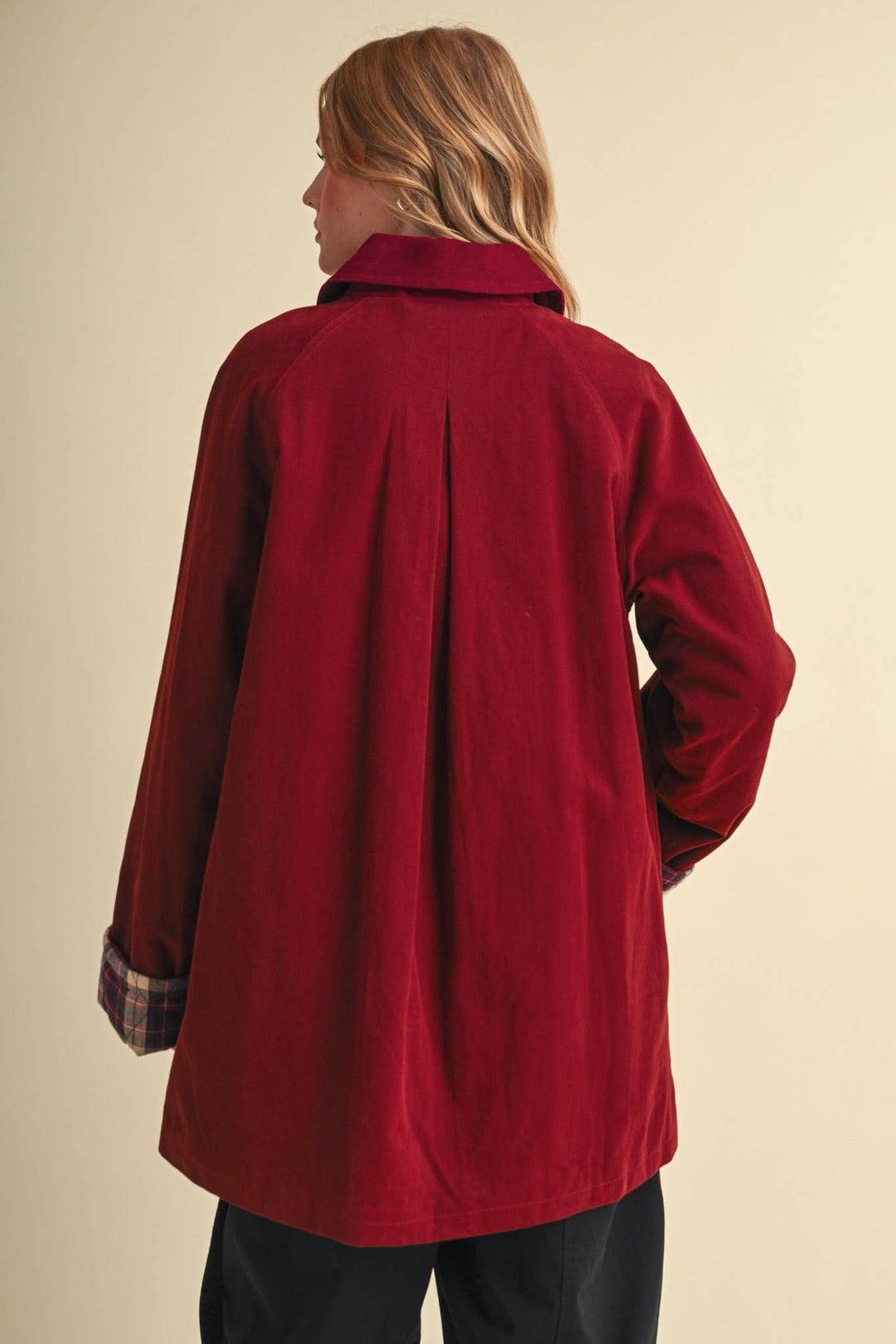 A-LINE BARN JACKET WITH CONTRAST PLAID MJK5253: Burgundy / S send a bouquet- the best flower delivery