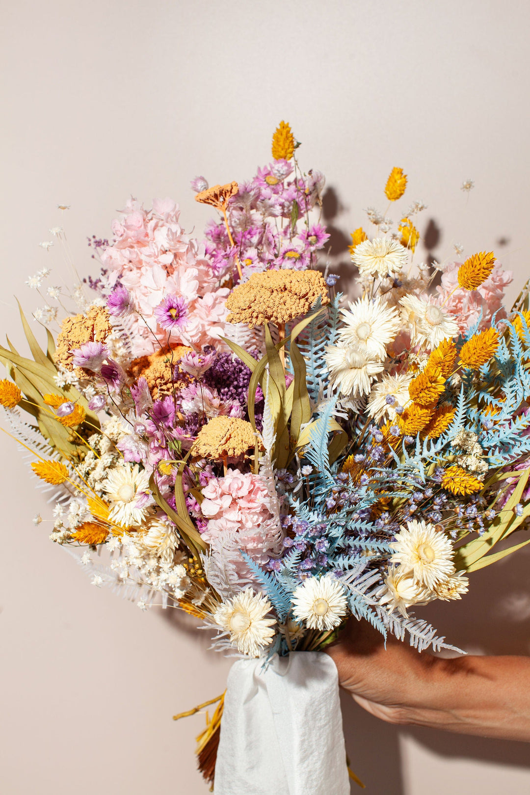 Bridal Bouquet With Dried Pink Wildflowers, Dried Flowers