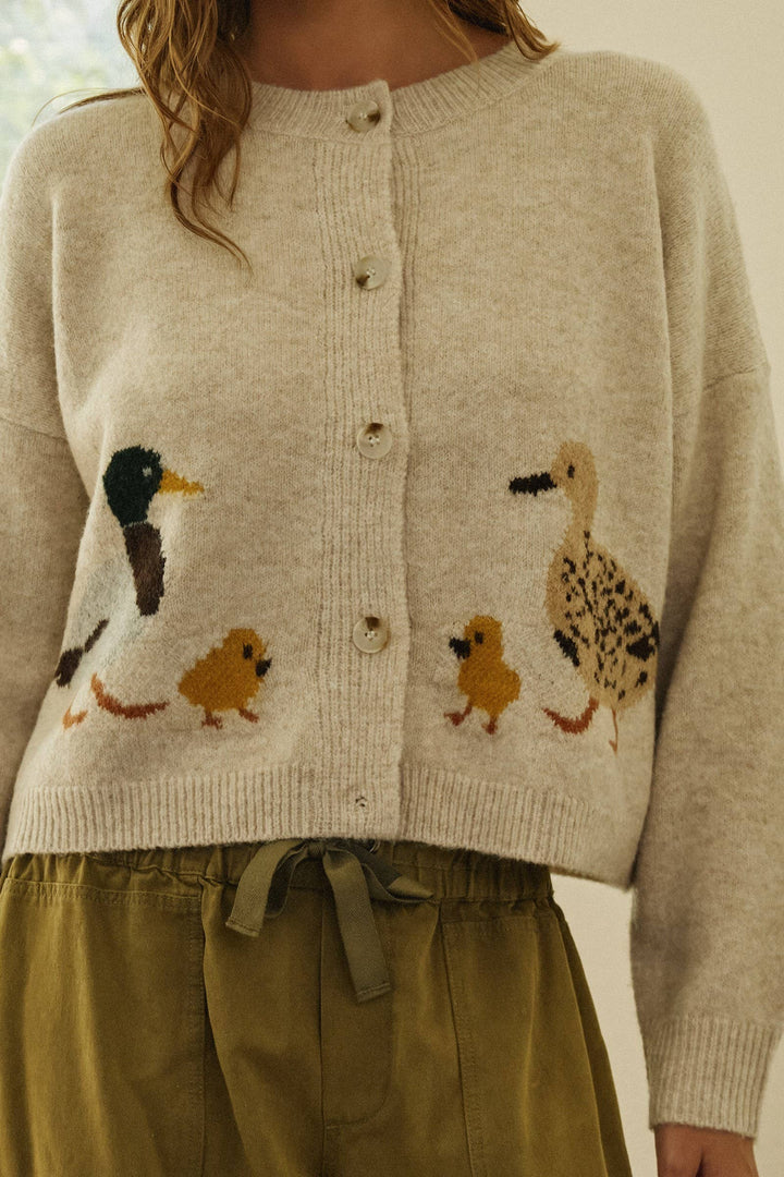 Duckling Parade Intarsia Cardigan: Oatmeal / SM-ML send a bouquet- the best flower delivery