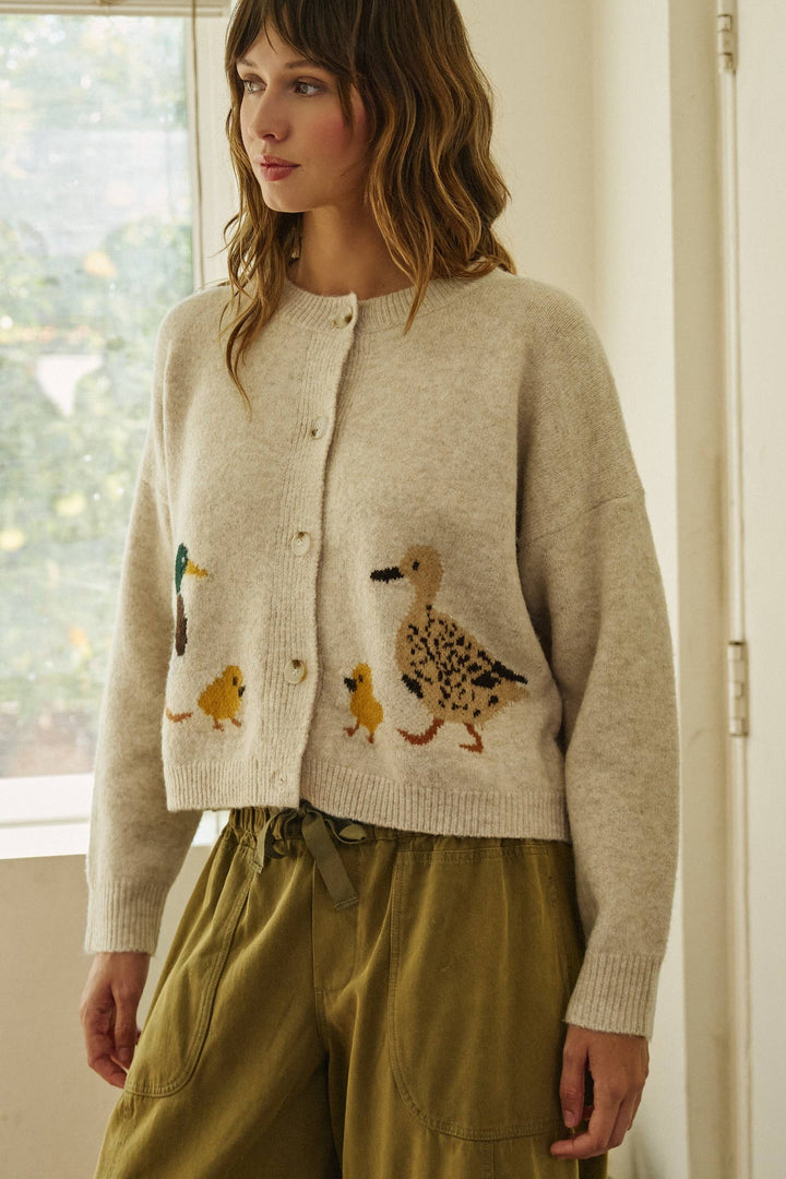 Duckling Parade Intarsia Cardigan: Oatmeal / SM-ML send a bouquet- the best flower delivery