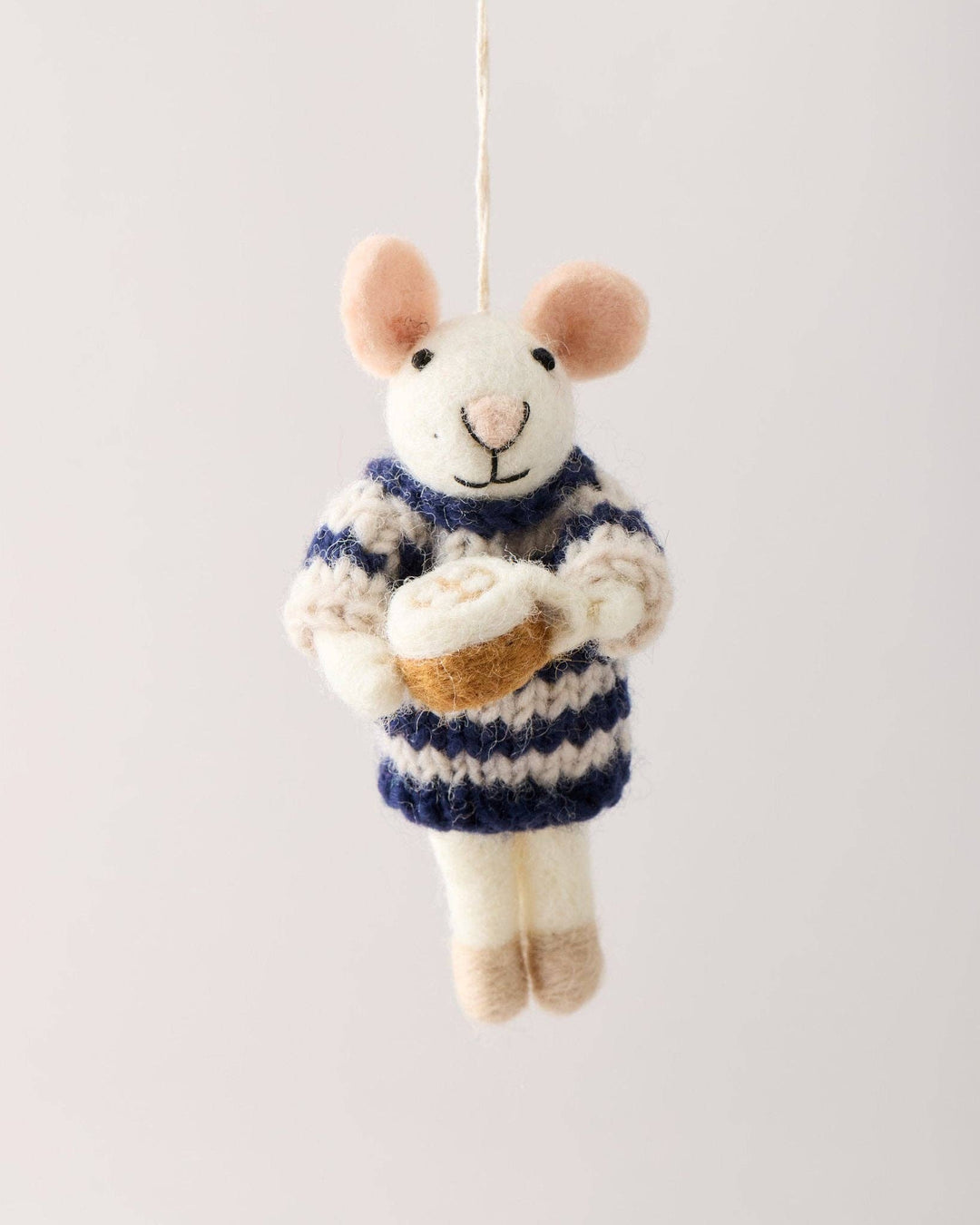 Felted Mouse Ornament - Morning Mug Mouse send a bouquet- the best flower delivery