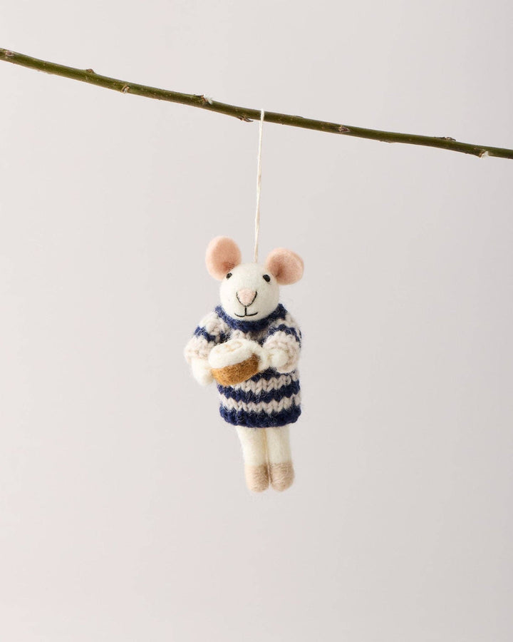 Felted Mouse Ornament - Morning Mug Mouse send a bouquet- the best flower delivery