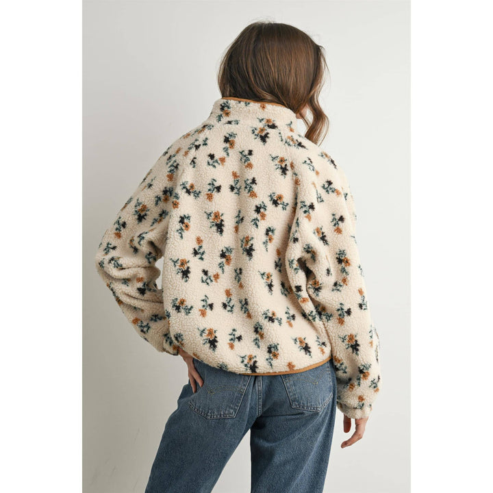 Floral Print Fluffy Fleece Jacket - BMJ7811: CREAM / KHAKI / L send a bouquet- the best flower delivery