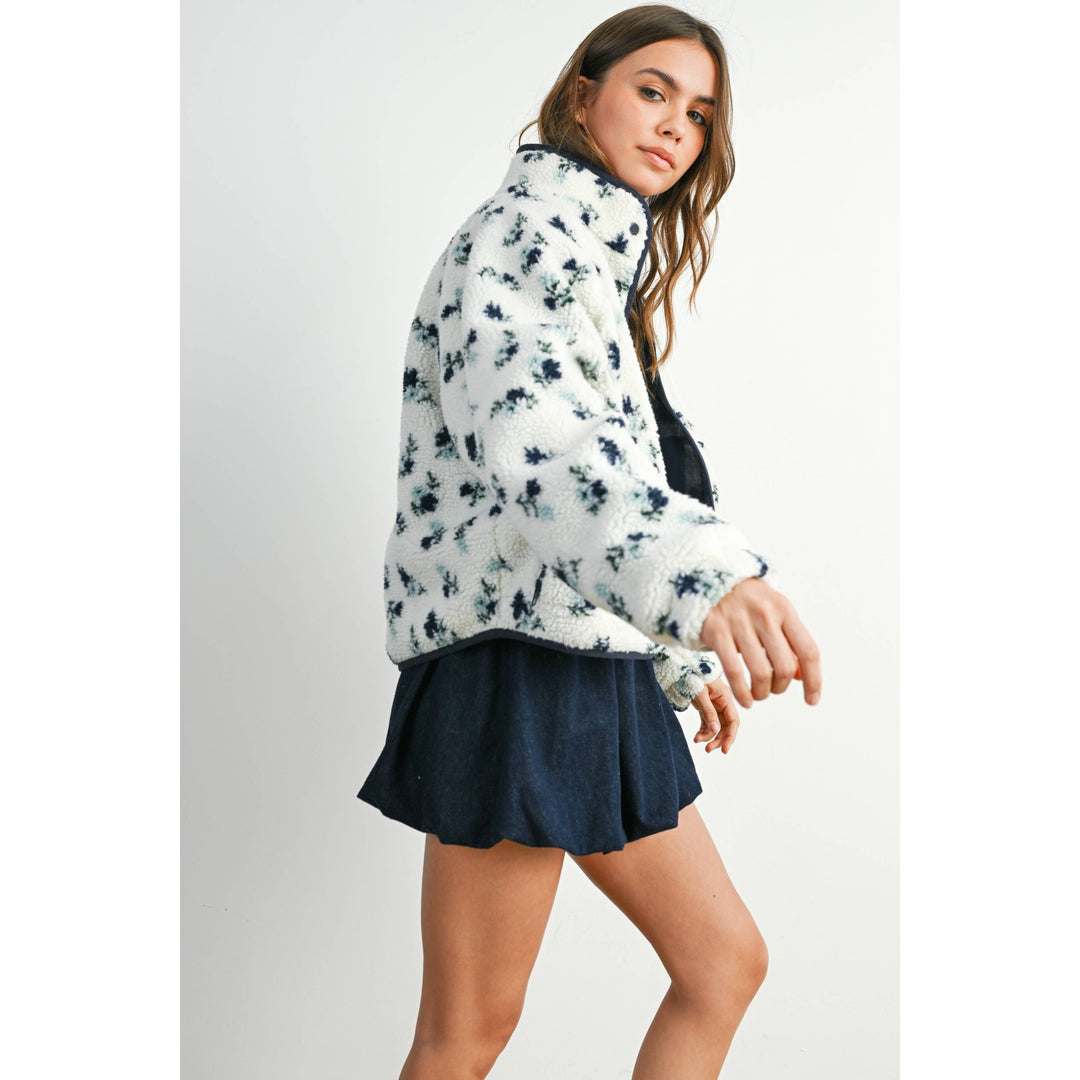 Floral Print Fluffy Fleece Jacket - BMJ7811: CREAM / KHAKI / L send a bouquet- the best flower delivery