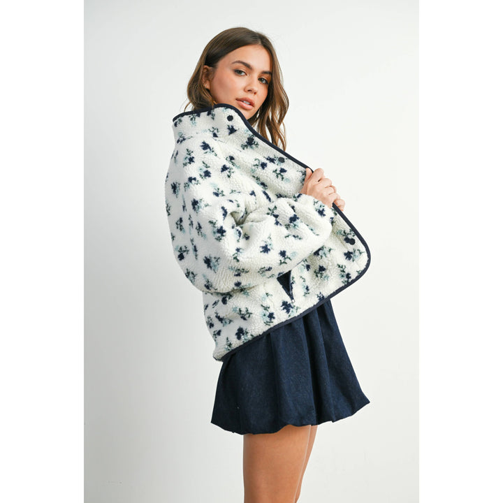 Floral Print Fluffy Fleece Jacket - BMJ7811: CREAM / KHAKI / L send a bouquet- the best flower delivery