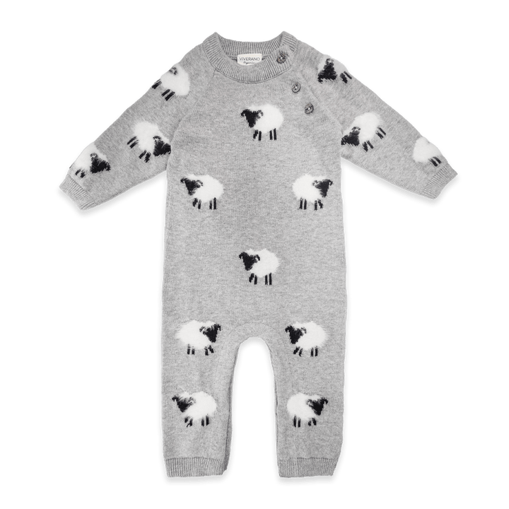 Furry Sheep 3D Jacquard Sweater Knit Baby Jumpsuit (Organic): Pewter Grey Heather / 0-3M send a bouquet- the best flower delivery