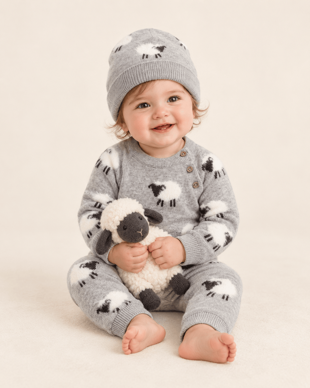 Furry Sheep 3D Jacquard Sweater Knit Baby Jumpsuit (Organic): Pewter Grey Heather / 6-12M send a bouquet- the best flower delivery