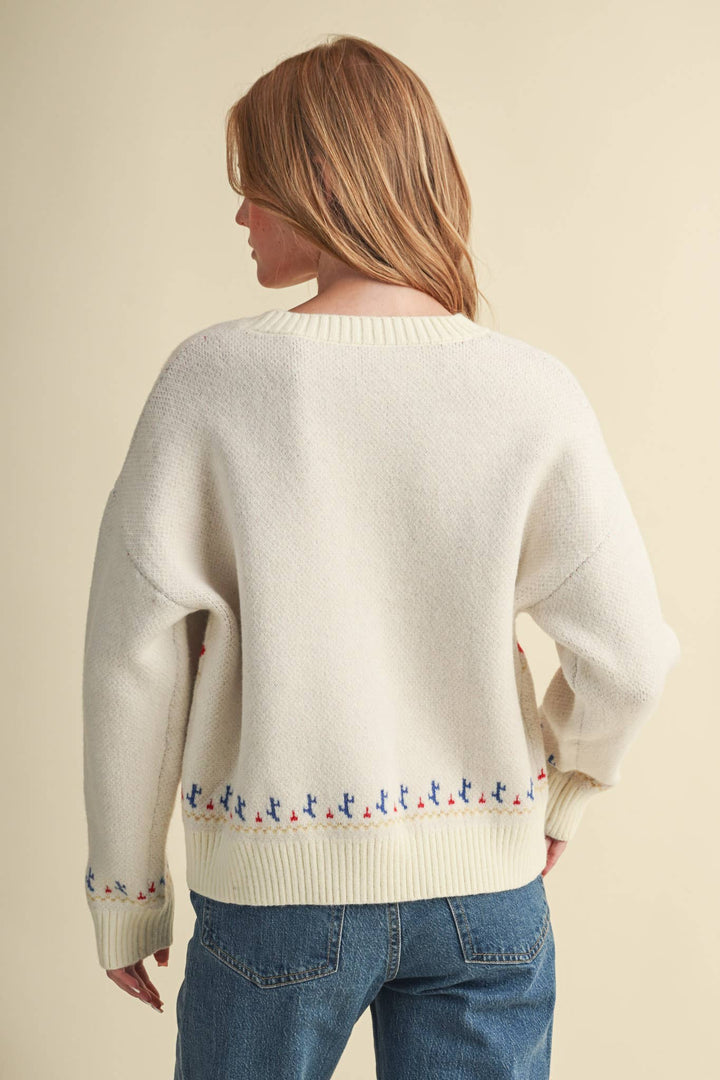 HORSE CAROUSEL MOTIF SWEATER MSW11610: TAUPE MULTI / M send a bouquet- the best flower delivery