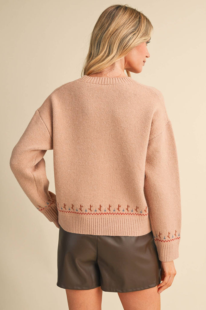 HORSE CAROUSEL MOTIF SWEATER MSW11610: TAUPE MULTI / M send a bouquet- the best flower delivery