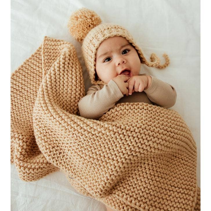 Latte Garter Stitch Knit Baby Blanket: 24" x 24" send a bouquet- the best flower delivery