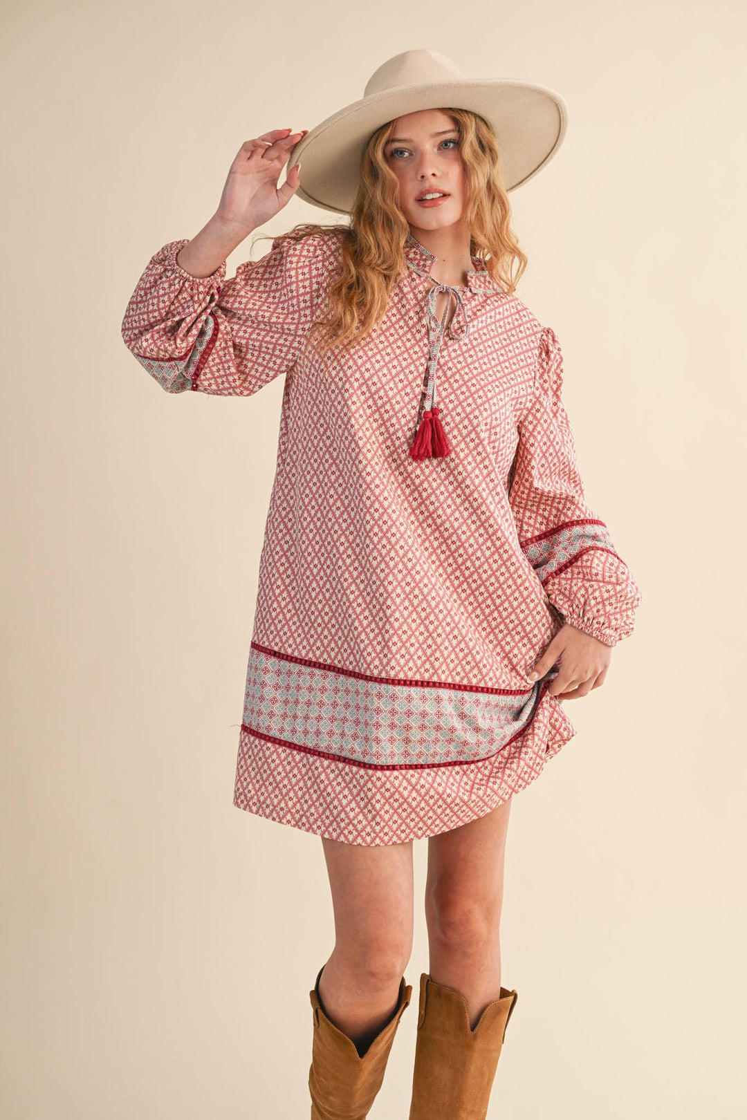 MIXED PRINT MINI SHIFT DRESS MDR4391: ROSE PINK / M send a bouquet- the best flower delivery
