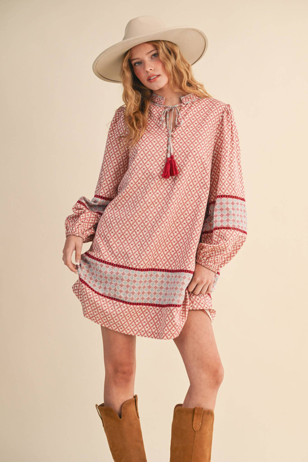 MIXED PRINT MINI SHIFT DRESS MDR4391: ROSE PINK / M send a bouquet- the best flower delivery