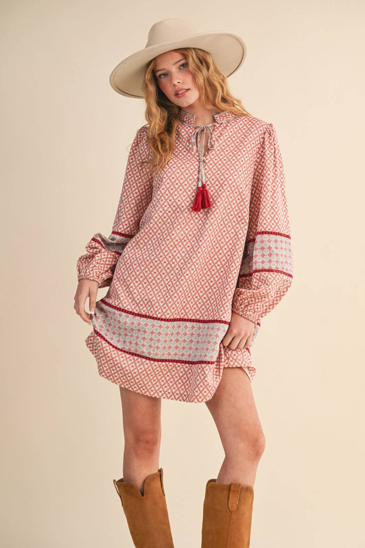 MIXED PRINT MINI SHIFT DRESS MDR4391: ROSE PINK / S send a bouquet- the best flower delivery