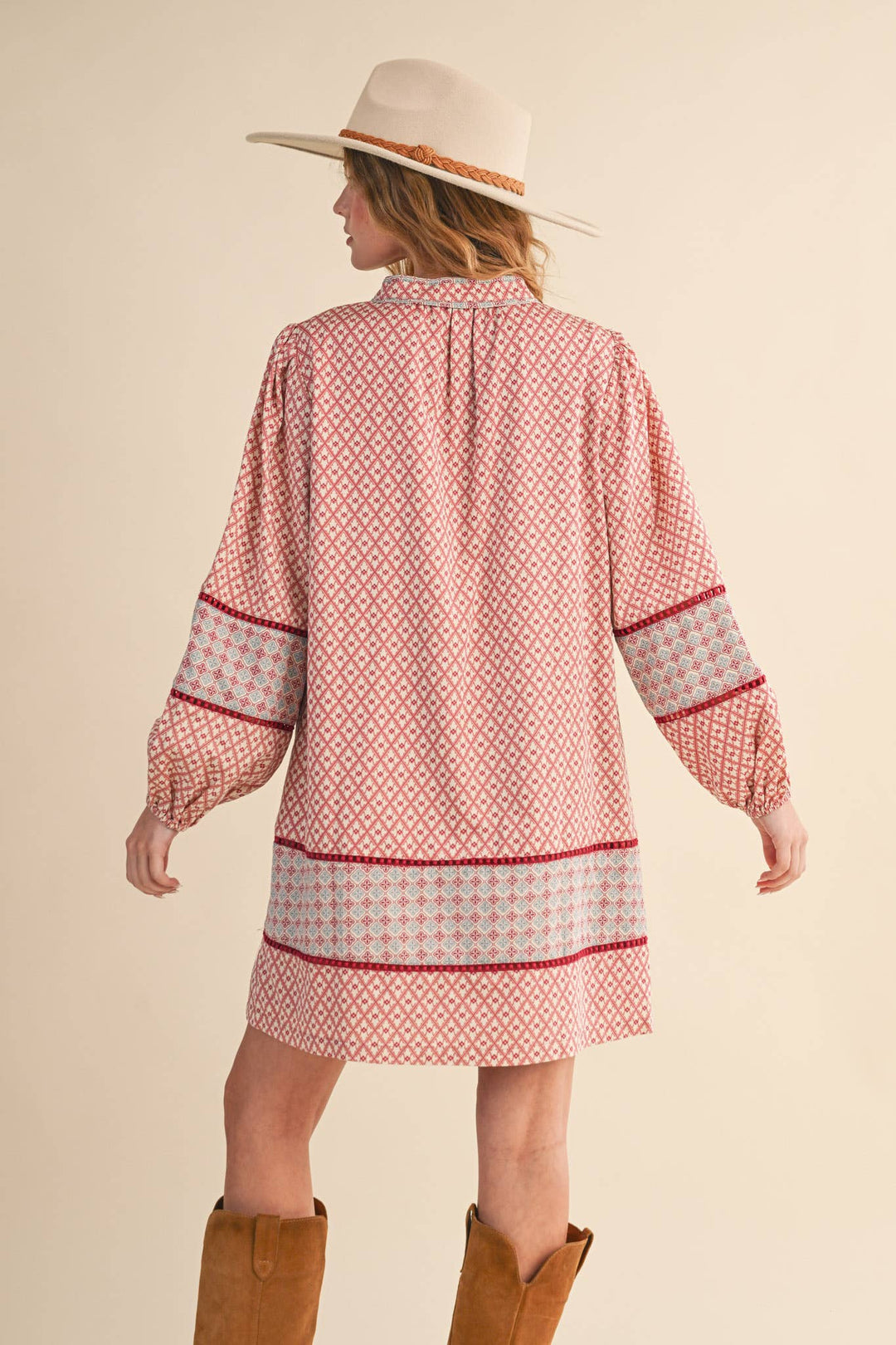 MIXED PRINT MINI SHIFT DRESS MDR4391: ROSE PINK / S send a bouquet- the best flower delivery