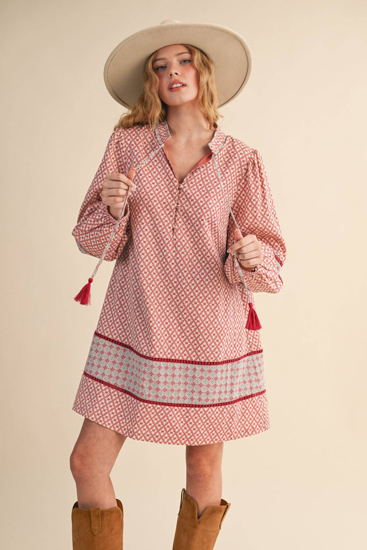 MIXED PRINT MINI SHIFT DRESS MDR4391: SAGE OLIVE / L send a bouquet- the best flower delivery