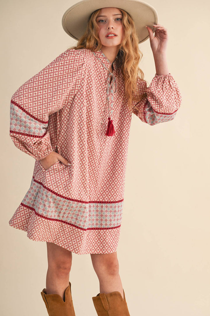 MIXED PRINT MINI SHIFT DRESS MDR4391: SAGE OLIVE / M send a bouquet- the best flower delivery