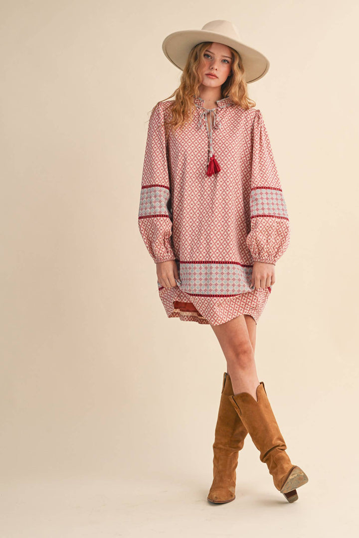MIXED PRINT MINI SHIFT DRESS MDR4391: SAGE OLIVE / M send a bouquet- the best flower delivery