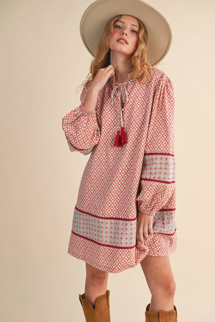 MIXED PRINT MINI SHIFT DRESS MDR4391: SAGE OLIVE / M send a bouquet- the best flower delivery