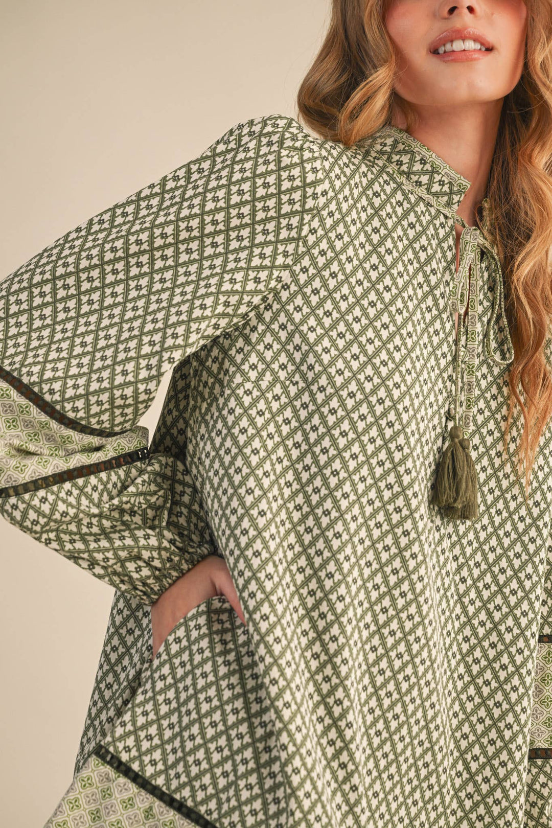 MIXED PRINT MINI SHIFT DRESS MDR4391: SAGE OLIVE / M send a bouquet- the best flower delivery
