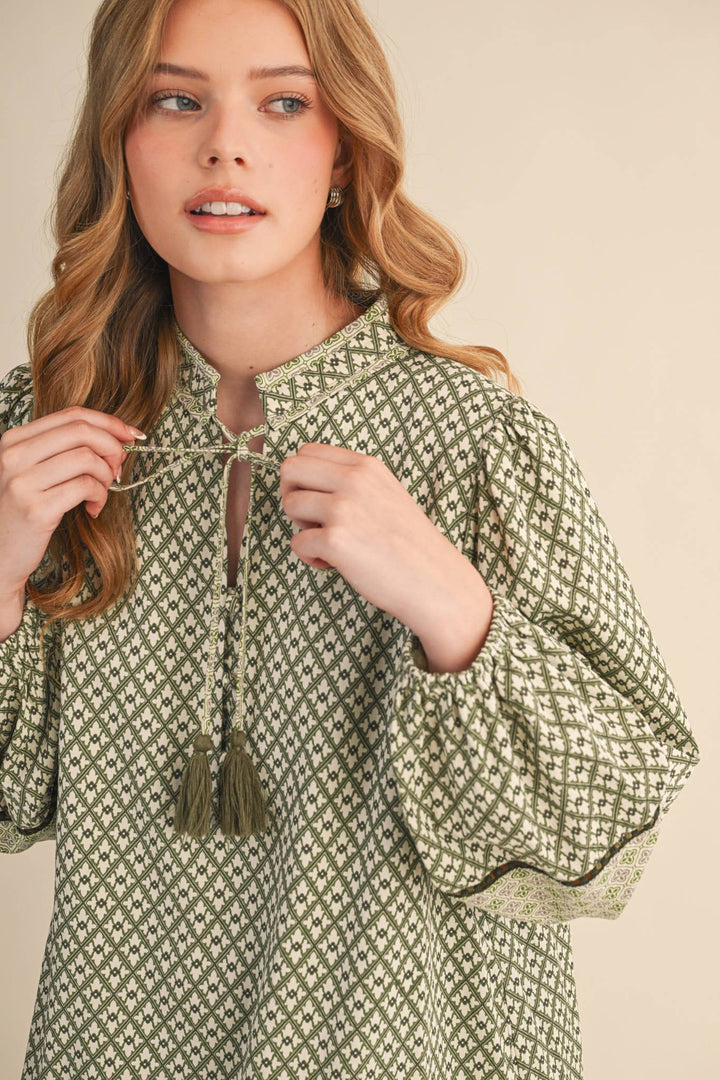 MIXED PRINT MINI SHIFT DRESS MDR4391: SAGE OLIVE / M send a bouquet- the best flower delivery