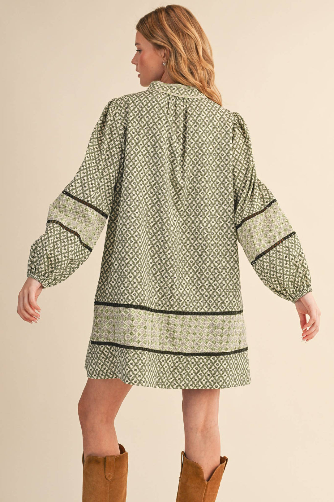 MIXED PRINT MINI SHIFT DRESS MDR4391: SAGE OLIVE / S send a bouquet- the best flower delivery