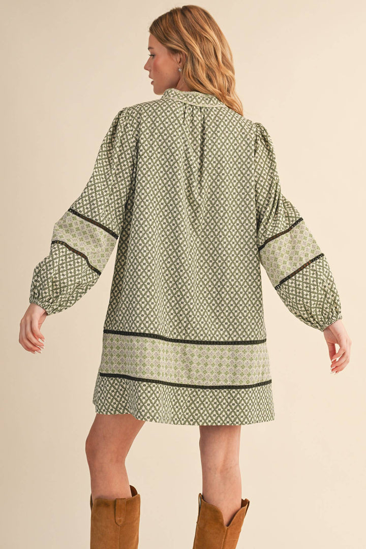 MIXED PRINT MINI SHIFT DRESS MDR4391: SAGE OLIVE / S send a bouquet- the best flower delivery