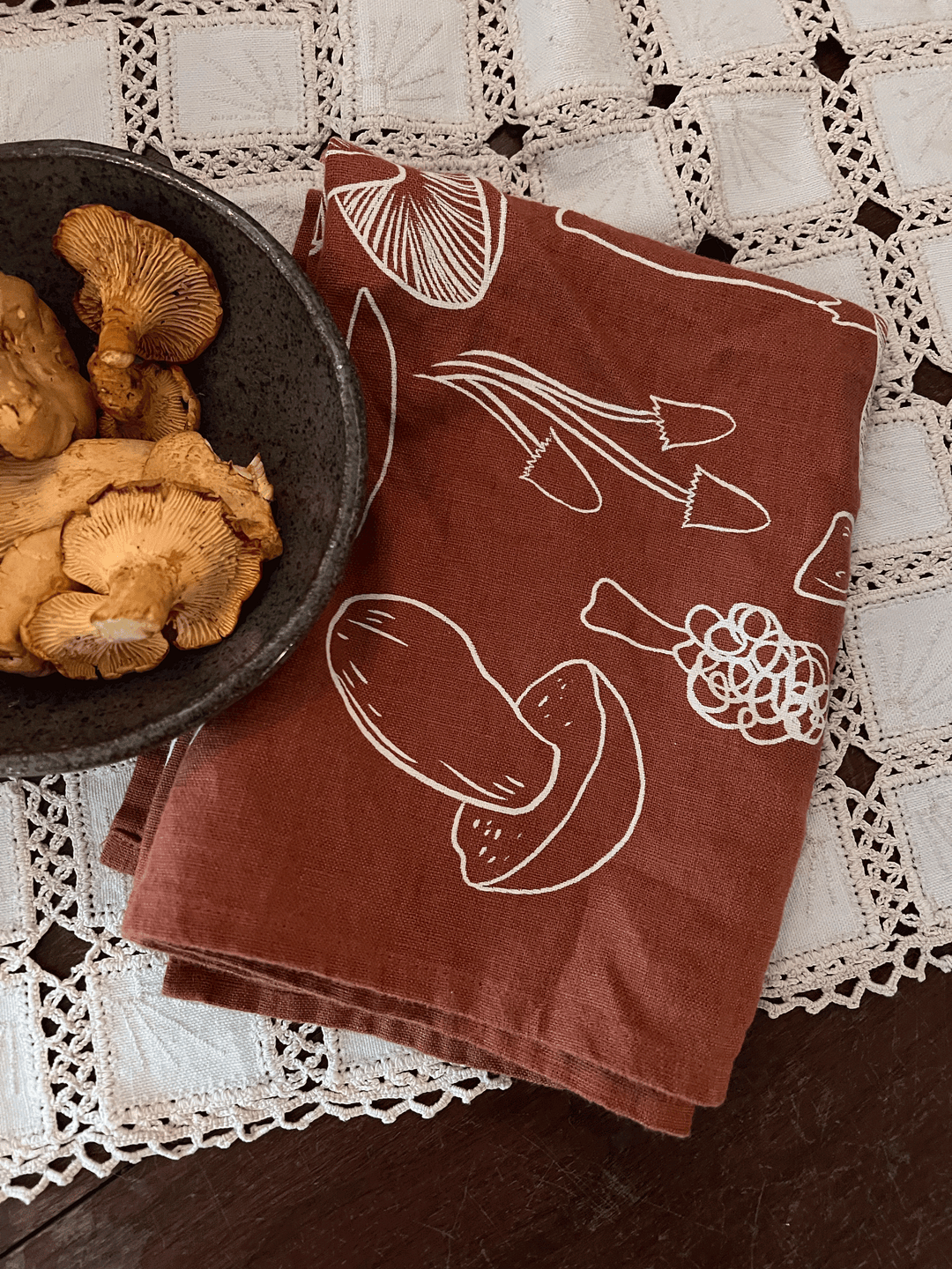 Mushrooms Linen Tea Towel | Seasonal Autumn Kitchen send a bouquet- the best flower delivery