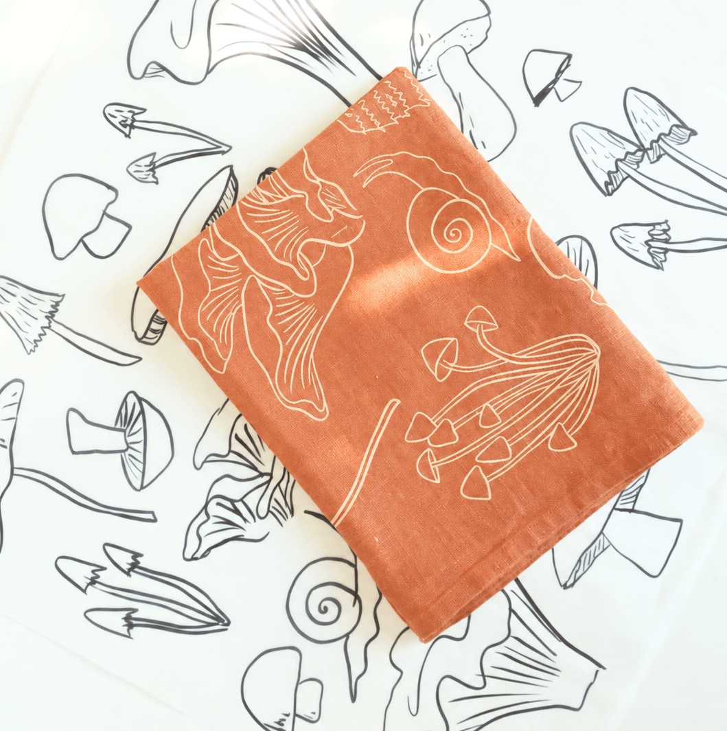 Mushrooms Linen Tea Towel | Seasonal Autumn Kitchen send a bouquet- the best flower delivery