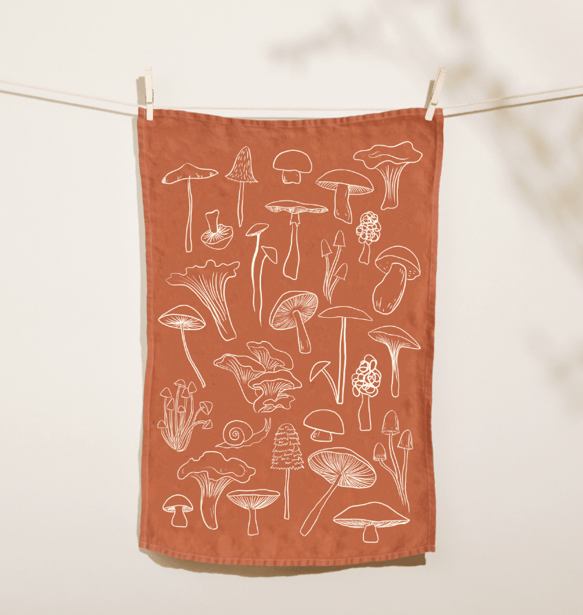 Mushrooms Linen Tea Towel | Seasonal Autumn Kitchen send a bouquet- the best flower delivery