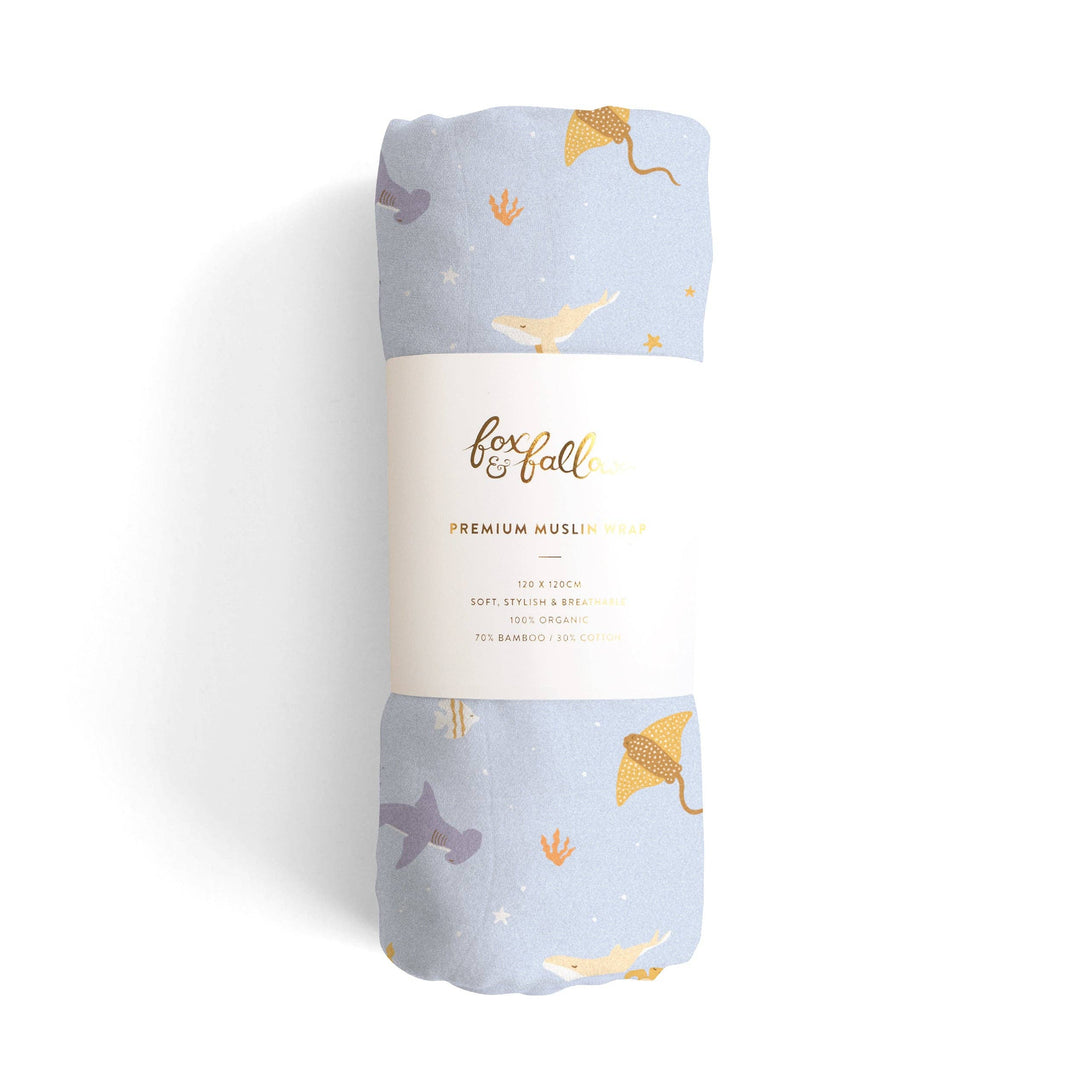 Fox & Fallow Ocean Creatures Sky Organic Muslin Wrap Swaddle