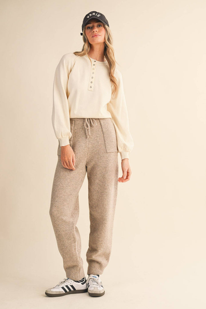 PUFF SLEEVE HENLEY SHELL BUTTON SWEATER MSW11237: IVORY / L send a bouquet- the best flower delivery