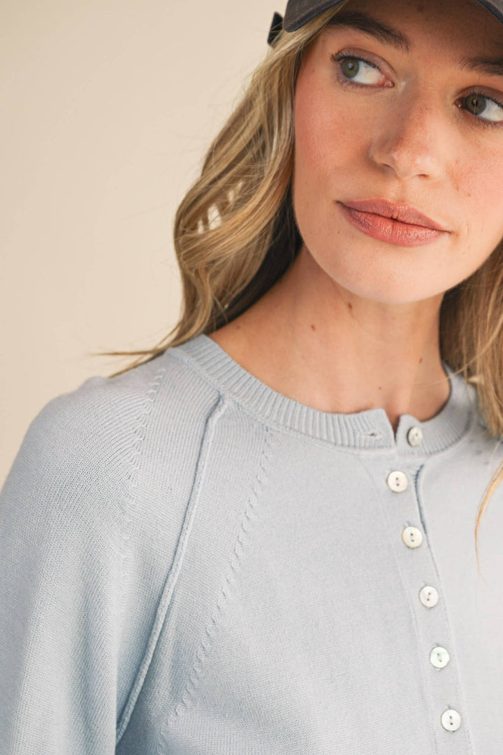 PUFF SLEEVE HENLEY SHELL BUTTON SWEATER MSW11237: IVORY / L send a bouquet- the best flower delivery